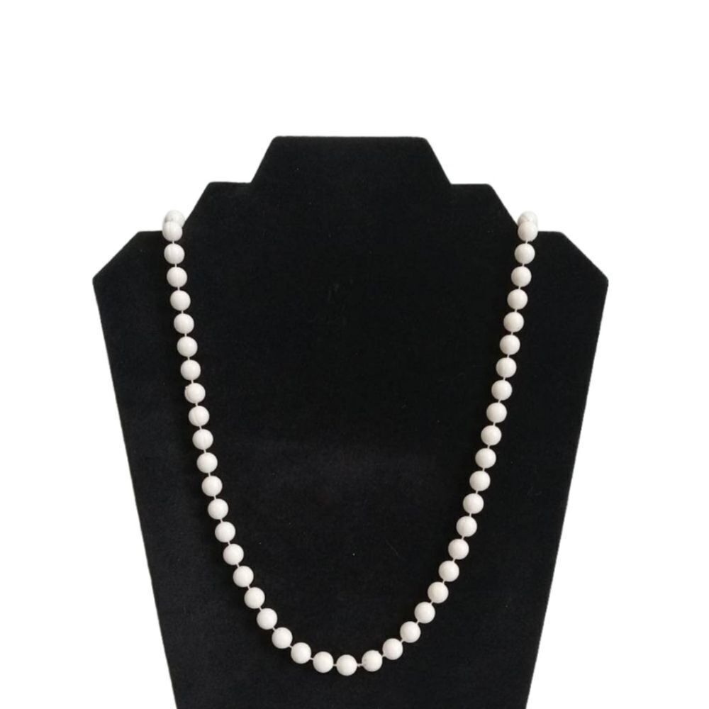 Vintage White Beaded Lightweight Long Length Single Strand Layering Necklace